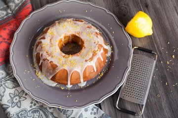 Homemade lemon cake with icing