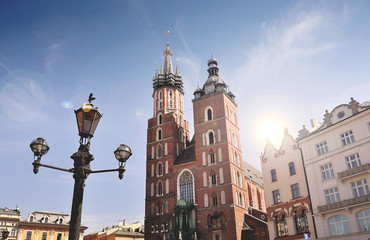 Naklejka na ściany i meble St. Mary's Basilica during a sunshine day in Krakow
