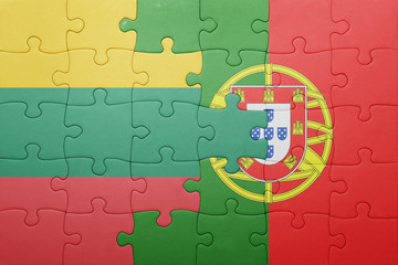 puzzle with the national flag of portugal and lithuania