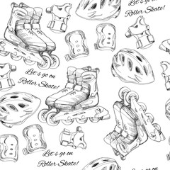 hand drawn seamless pattern Roller Skates with protection and te
