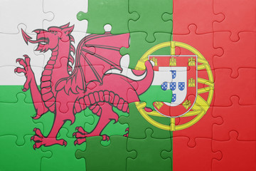 puzzle with the national flag of portugal and wales