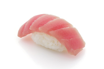Japanese cuisine. Tuna sushi nigiri isolated on white background.