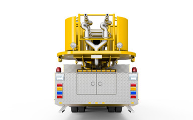 Yellow Firetruck back view isolated on a white background