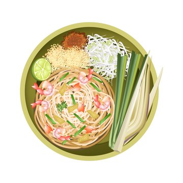 pad thai dish with shrimp and lime clip art preview