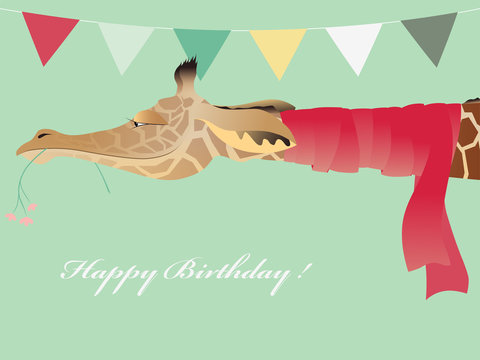 Vintage Birthday greeting card with funny jiraffe with scarf