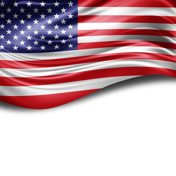 America flag of silk with copyspace for your text or images and White background