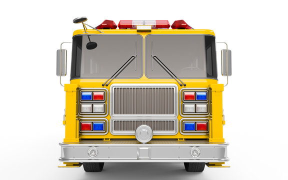 Yellow Firetruck front view isolated on a white background
