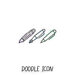 Set of Doodle Writing Utensils. Writing office icons.