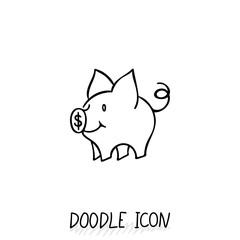 Vector icon with doodle piggy bank. 