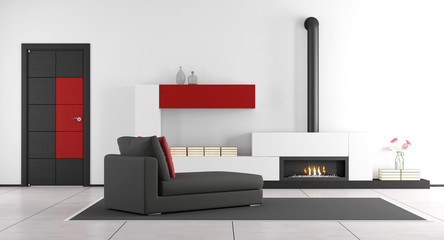 Living room with fireplace and chaise lounge