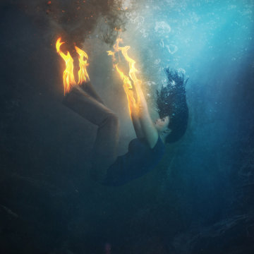 Woman On Fire Underwater