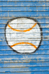 Baseball ball painted on the wall - 107375069