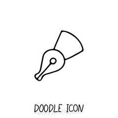 Fountain ink pen. Doodle outline icon.