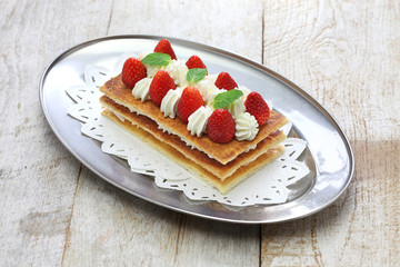 homemade strawberry millefeuille, Napoleon pie, french dessert