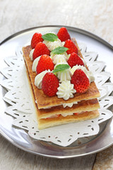 homemade strawberry millefeuille, Napoleon pie, french dessert