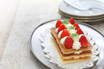 homemade strawberry millefeuille, Napoleon pie, french dessert