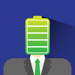 businessman head battery flat icon vector illustration eps 10