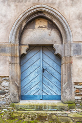Old blue wooden door
