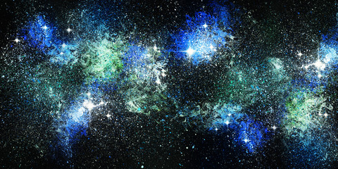 Fantasie Sternenwelt Panorama Malerei mit Deckfarben auf Papier und digitale Weiterverarbeitung © Goldengel