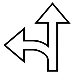 Split Direction Left Forward vector icon. Style is outline icon symbol, black color, white background.