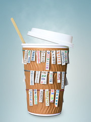 Disposable coffee Cup with cards with kinds of coffee