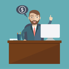 Businessman win, successful investment . Online business deal Vector flat illustration.