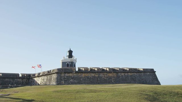 Puerto Rico tourist destination Landmark Castillo San Felipe Del Morro in Old San Juan. The main tourist attraction of the city and visited by many Caribbean cruise ship tourists on vacation.