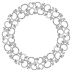 Cute cartoon style hand drawn apple frame isolated on white background. Vector illustration