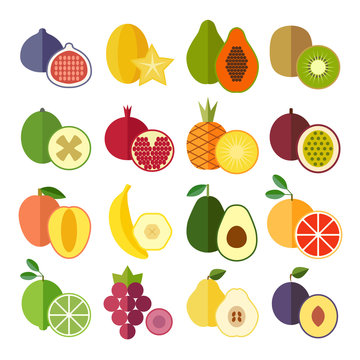 Set of flat design icons for fruits