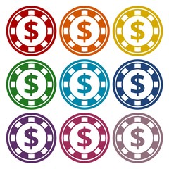 Casino chip icons set