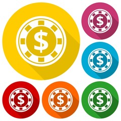 Obraz premium Casino chip icons set with long shadow