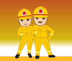 Male and Female Firefighters in Uniform