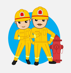 Male and Female Firefighters with Hydrant