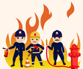 Comic Firefighter Characters Vector Illustrations