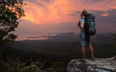 Fototapeta premium Hiker on top of a mountain