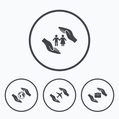 Hands insurance icons. Human life-assurance.