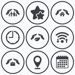 Hands insurance icons. Human life-assurance.