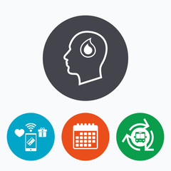 Head with drop sign icon. Male human head.