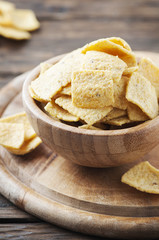Mexican mais chips on the wooden table