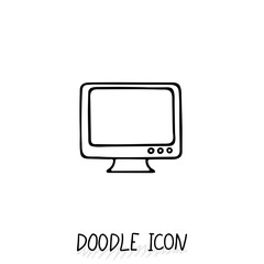 Doodle icon of monitor. Desktop computer, monoblock.