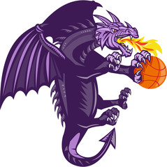 Dragon Fire Holding Basketball Isolated Retro
