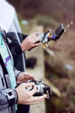 Controlling a drone, or some uav vehicle. Shallow depth of field.