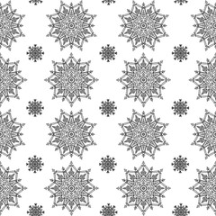 White And Black Ornamental Seamless Pattern With Snowflakes