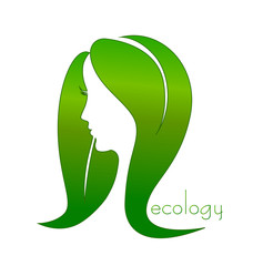 Woman with healthy hair leafs ecology logo 