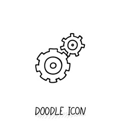 Obraz premium Doodle icon of gears. Technology, mechanics, team, group, community.