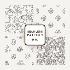 Set of Vector Candy and Bows Seamless Patterns. Sweet Party Texture.