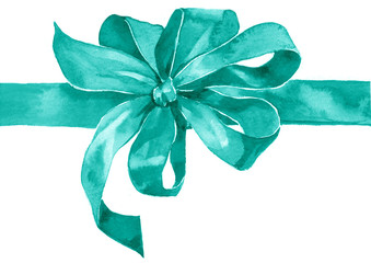 Watercolor holiday blue azure bow 
