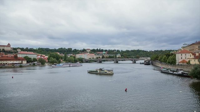 Ships on Vltava river in Prague