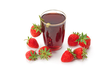 Fresh strawberries and strawberry juice.