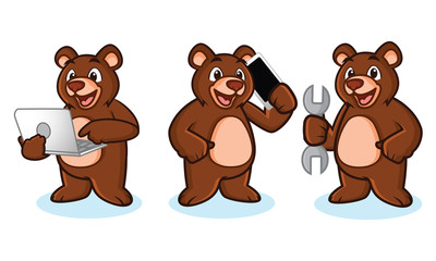 Bear Mascot Vector with phone